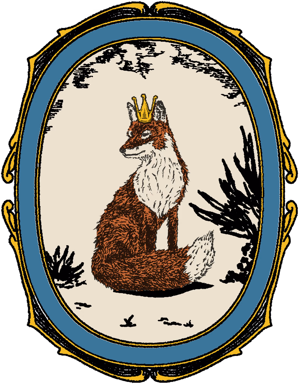Pedro Furtivo crest: a crowned fox in an engraved oval