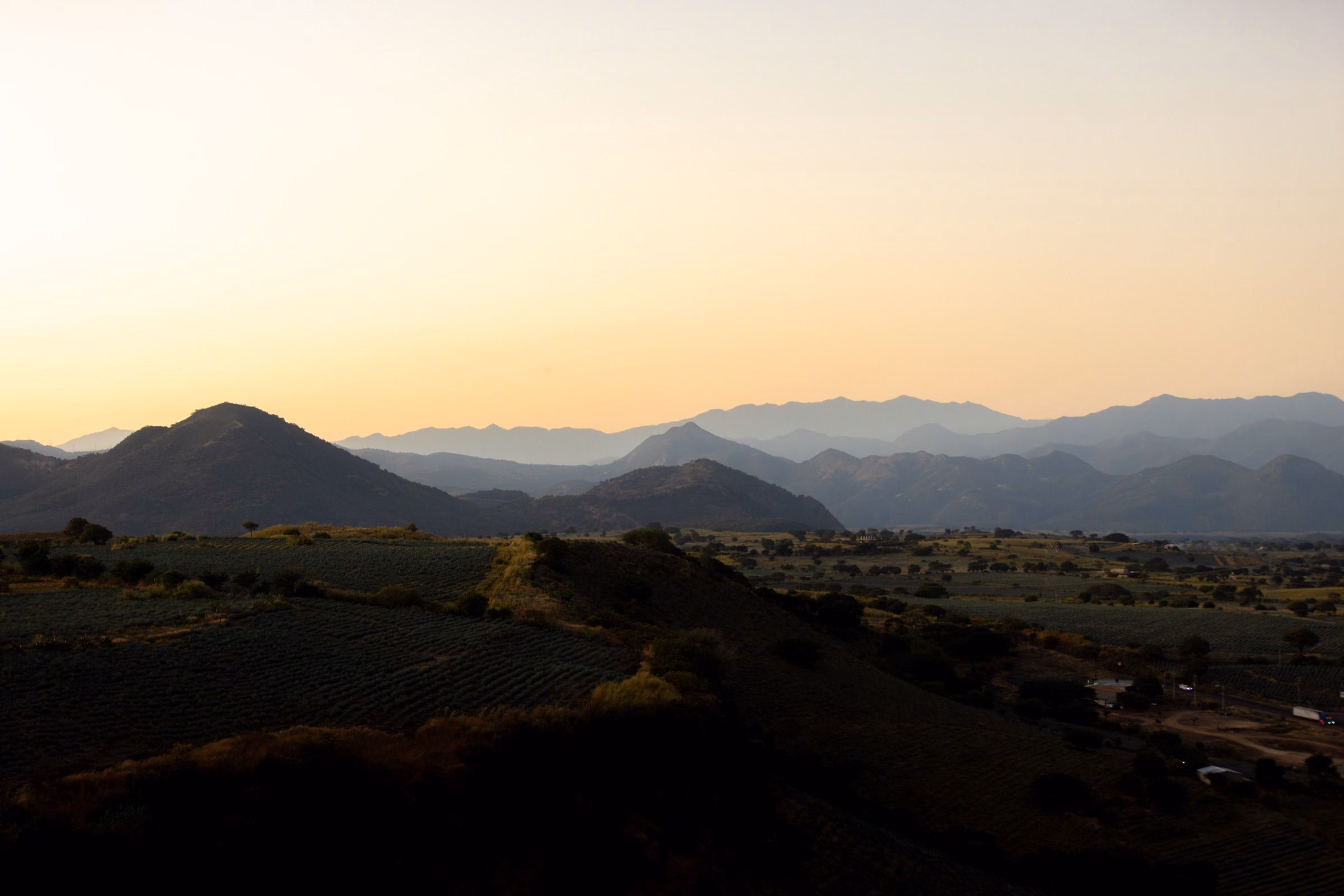 Golden light over the hills of Jalisco at sunset