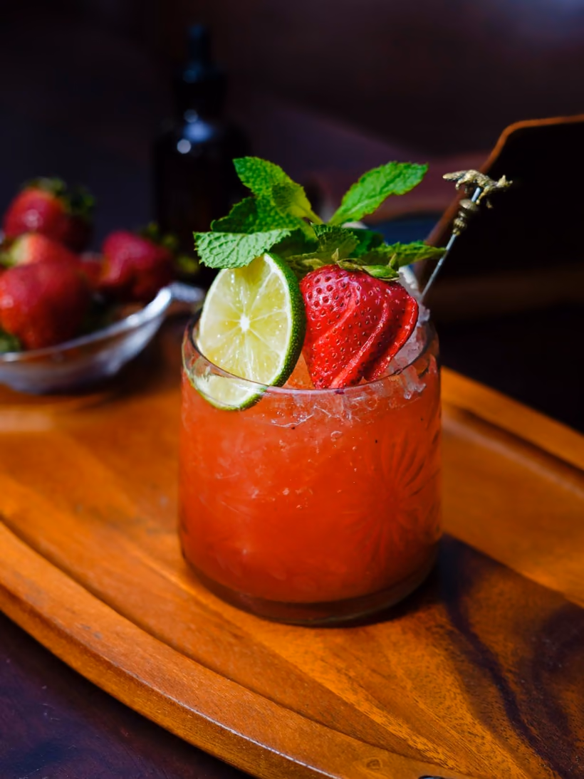 A Salty Strawberry with mint and fresh strawberries