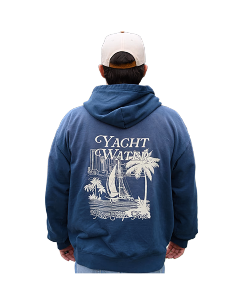 Yacht Water Potassium Blue hoodie, worn, back